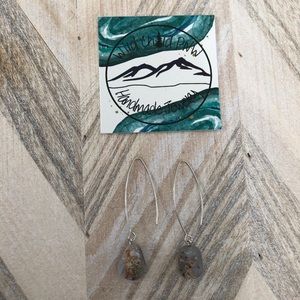 Grey Polished Stone Silver Hook Earrings